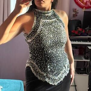 Vintage 80s / 90s whimsigoth black and silver sequin blouse